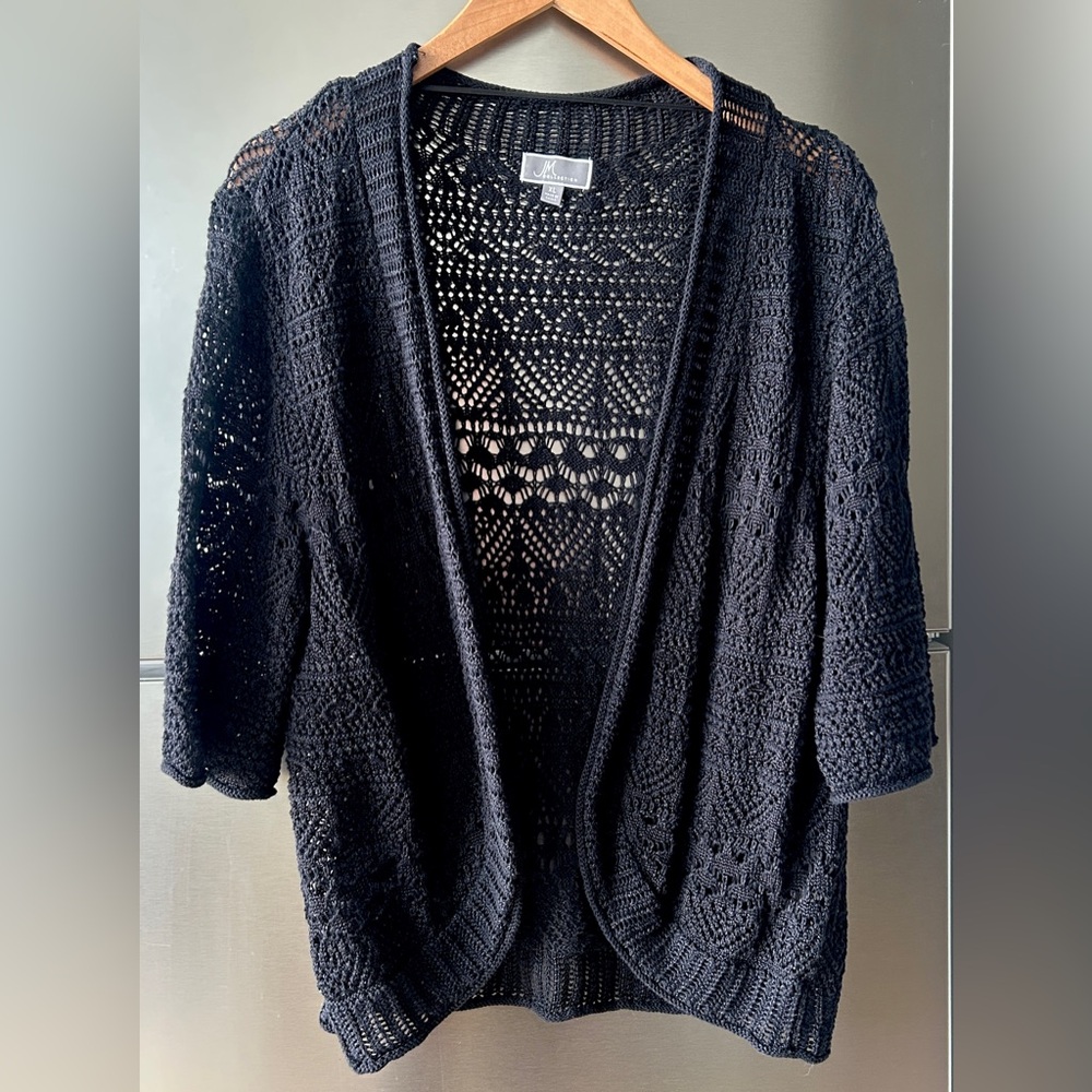 JM Collection Black Open Knit Cardigan Short Sleeve XL